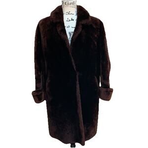 Vintage Rich Brown Mouton Fur Coat Women’s Mid Length Strolling 60s Mob Wife
